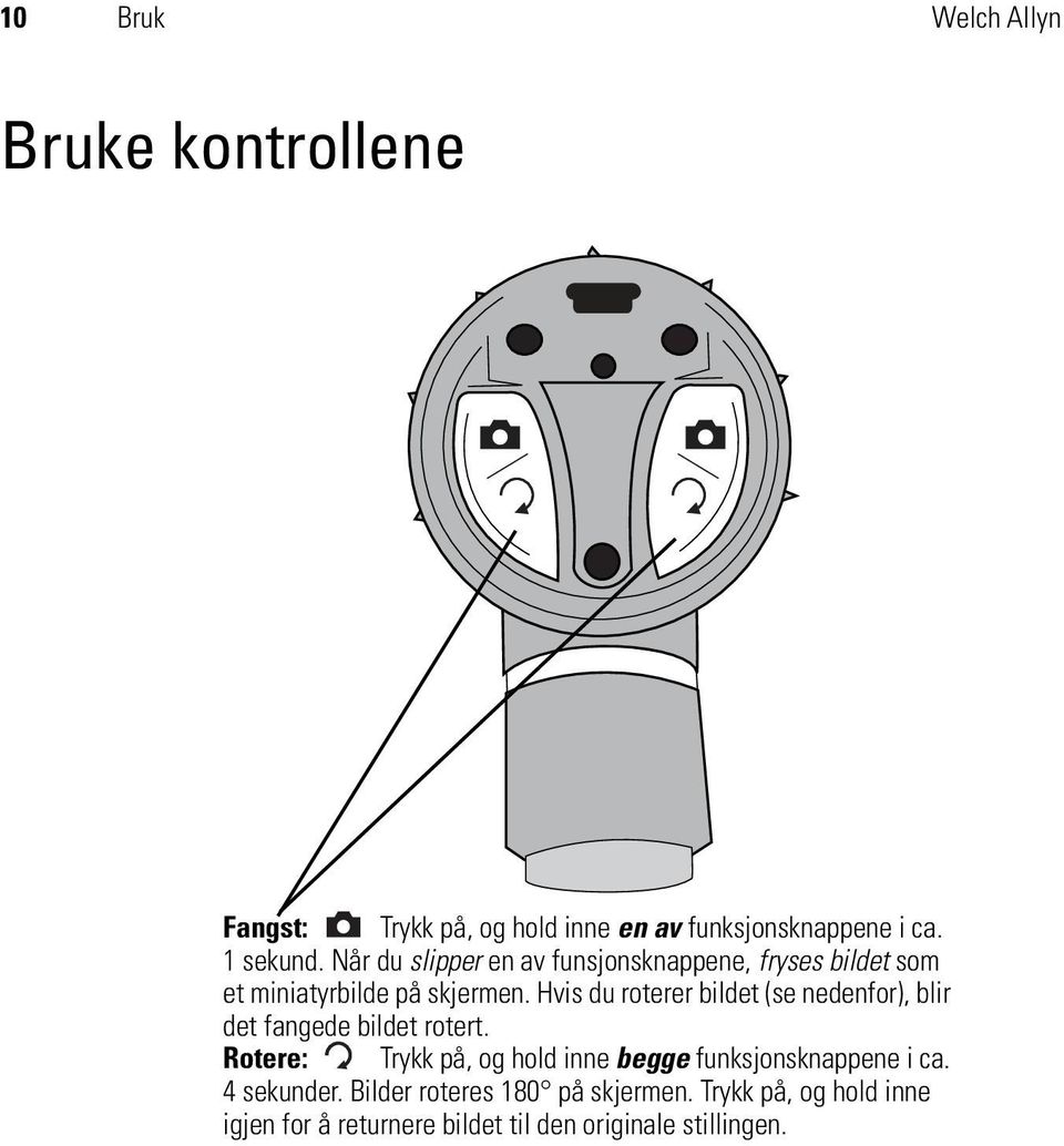 Hvis du roterer bildet (se nedenfor), blir det fangede bildet rotert.