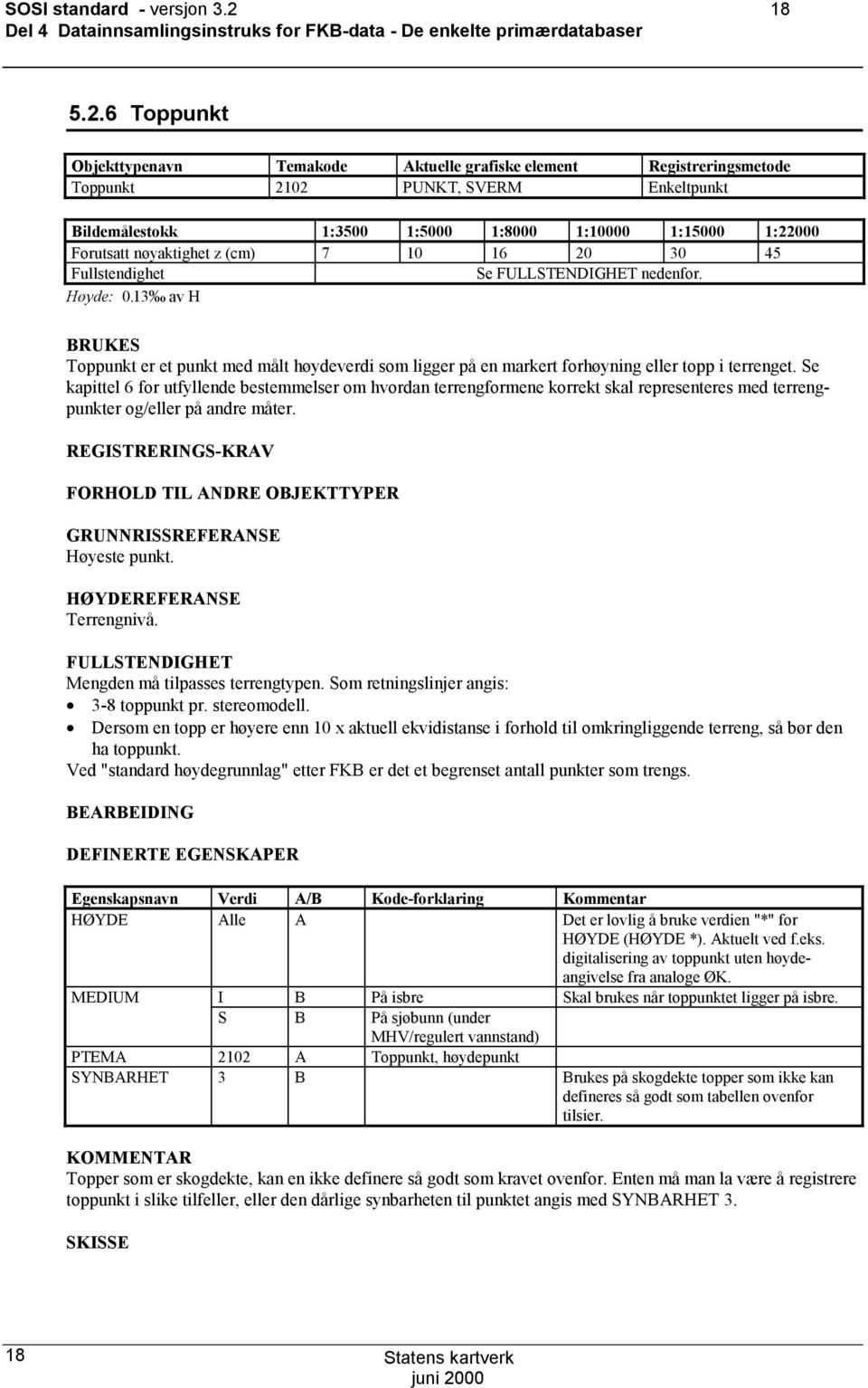 Se kapittel 6 for utfyllende bestemmelser om hvordan terrengformene korrekt skal representeres med terrengpunkter og/eller på andre måter. Høyeste punkt. Terrengnivå.