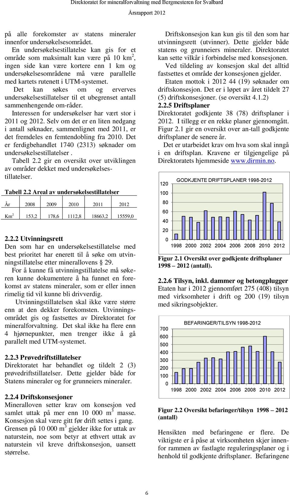 UTM-systemet. Det kan søkes om og erverves undersøkelsestillatelser til et ubegrenset antall sammenhengende om-råder. Interessen for undersøkelser har vært stor i 2011 og 2012.