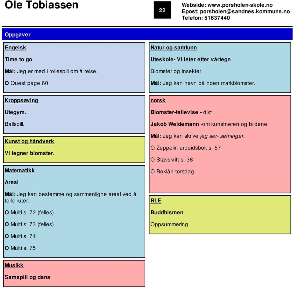 Kunst og håndverk Vi tegner blomster. Matematikk norsk Blomster-tellevise - dikt Jakob Weidemann -om kunstneren og bildene Mål: Jeg kan skrive jeg ser- setninger. O Zeppelin arbeidsbok s.