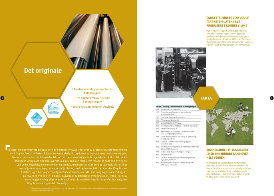 Det originale 6 Fra den ledende produsenten av holdbare gulv Fra oppfinneren av fleksible homogene gulv 60 års nyskapning innen vinylgulv Tarkett i Ronneby begynte produksjonen av homogene vinylgulv