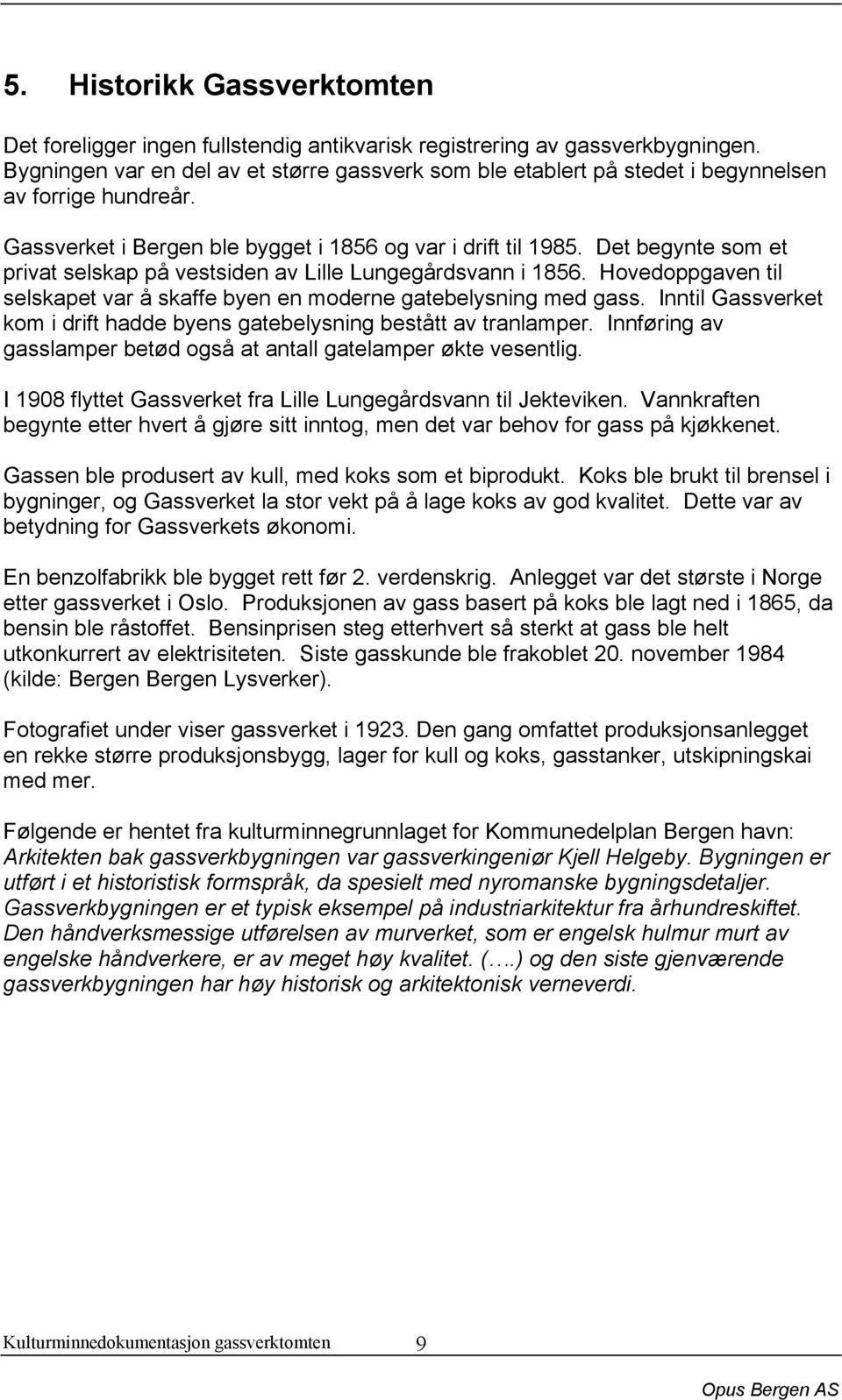 Det begynte som et privat selskap på vestsiden av Lille Lungegårdsvann i 1856. Hovedoppgaven til selskapet var å skaffe byen en moderne gatebelysning med gass.