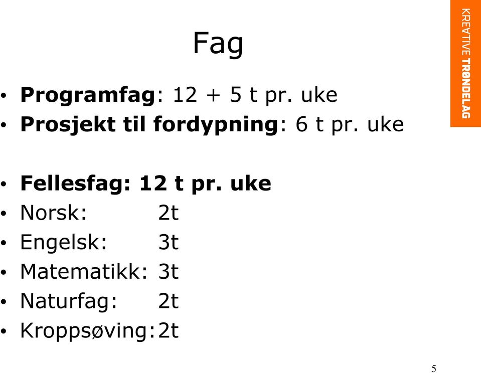 uke Fellesfag: 12 t pr.