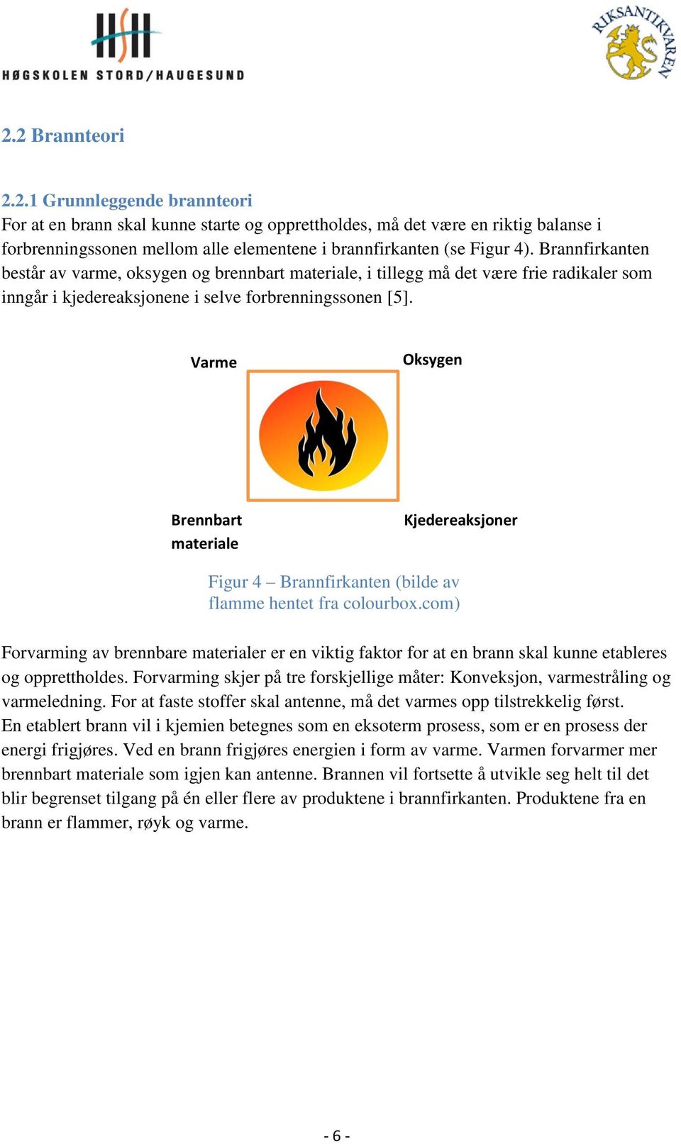 Varme Oksygen Brennbart materiale Kjedereaksjoner Figur 4 Brannfirkanten (bilde av flamme hentet fra colourbox.