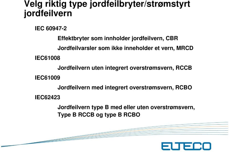 et vern, MRCD Jordfeilvern uten integrert overstrømsvern, RCCB Jordfeilvern med integrert