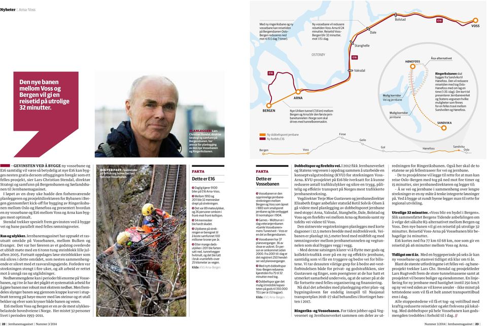 Dale Bolstad E16 VOSS Stanghelle OSTERØY E16 HØNEFOSS Åsa-alternativet Den nye banen mellom Voss og Bergen vil gi en reisetid på utrolige 32 minutter.