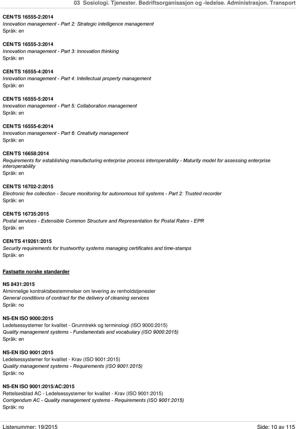 management - Part 4: Intellectual property management CEN/TS 16555-5:2014 Innovation management - Part 5: Collaboration management CEN/TS 16555-6:2014 Innovation management - Part 6: Creativity