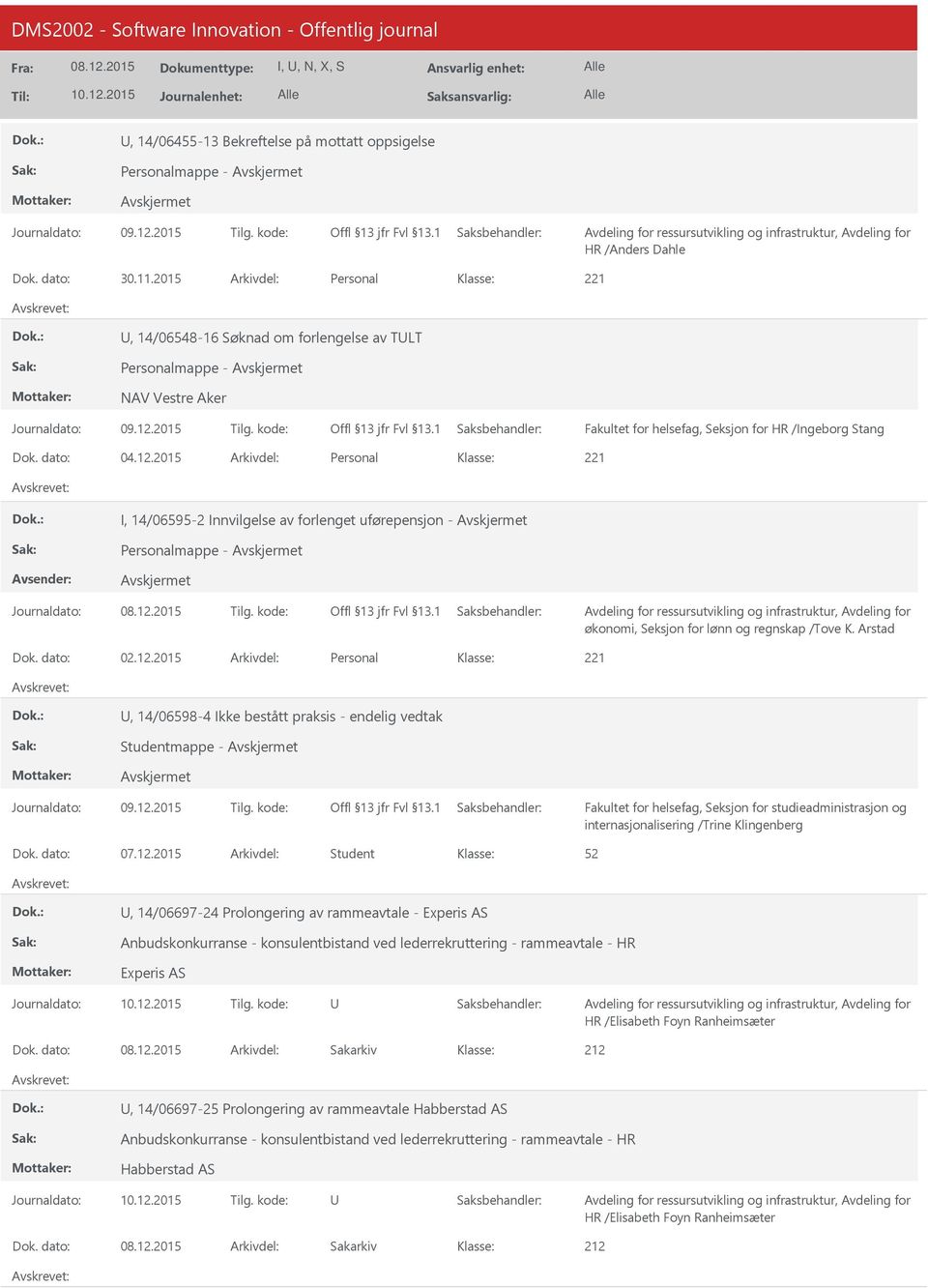 2015 Arkivdel: Personal I, 14/06595-2 Innvilgelse av forlenget uførepensjon - Personalmappe - økonomi, Seksjon for lønn og regnskap /Tove K. Arstad Dok. dato: 02.12.