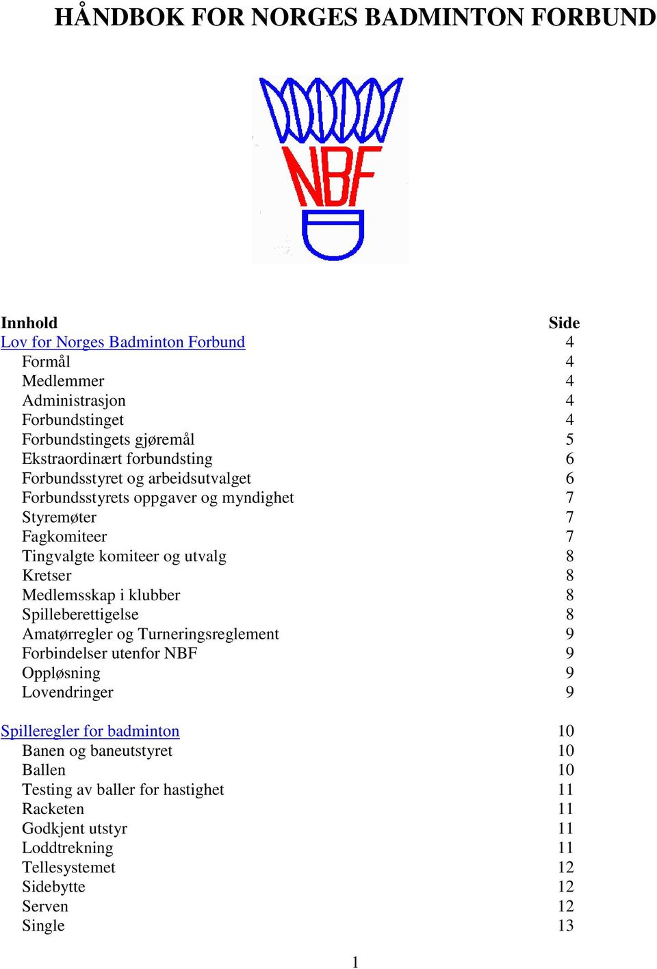 Kretser 8 Medlemsskap i klubber 8 Spilleberettigelse 8 Amatørregler og Turneringsreglement 9 Forbindelser utenfor NBF 9 Oppløsning 9 Lovendringer 9 Spilleregler for