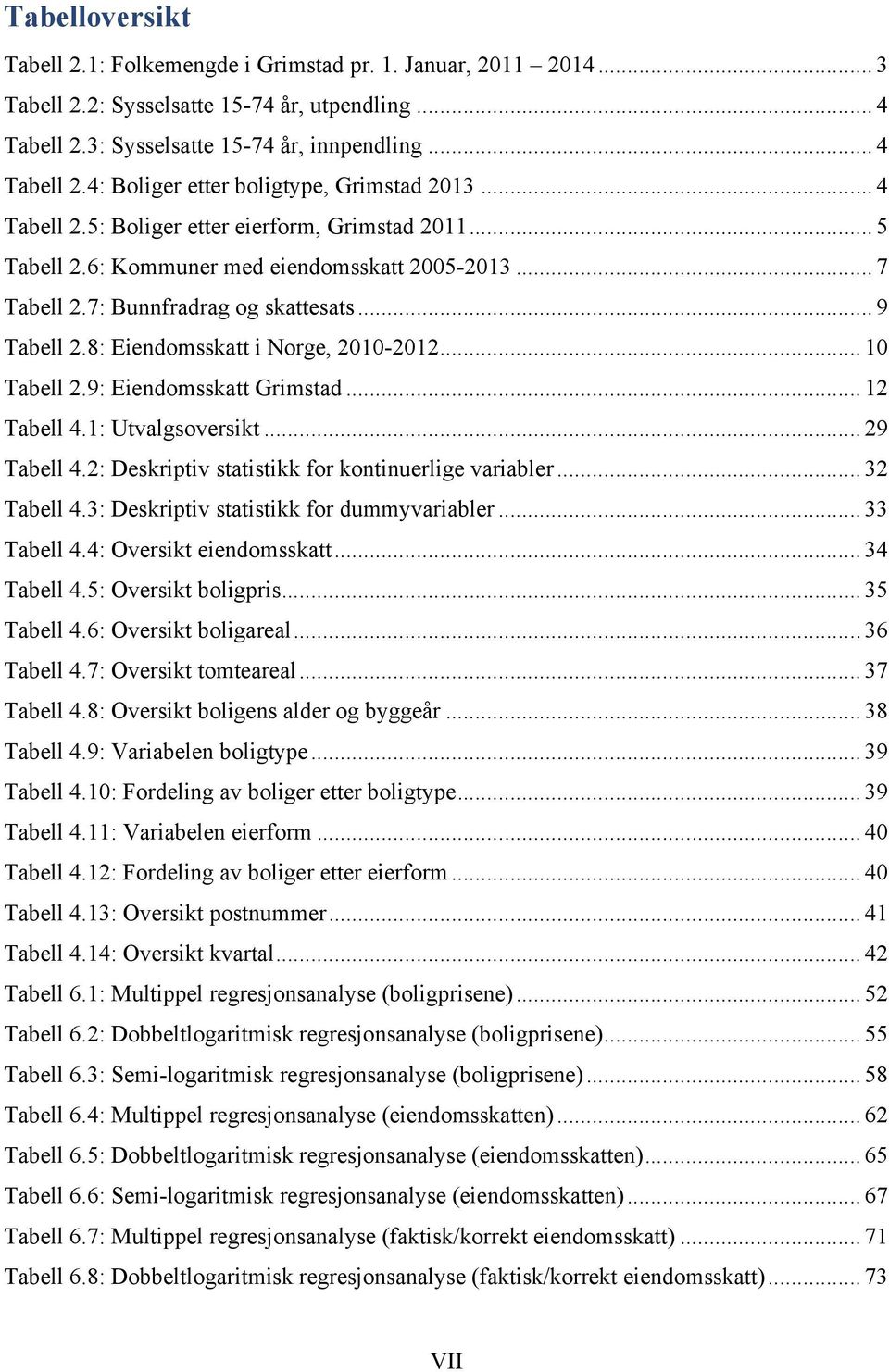 8: Eiendomsskatt i Norge, 2010-2012... 10 Tabell 2.9: Eiendomsskatt Grimstad... 12 Tabell 4.1: Utvalgsoversikt... 29 Tabell 4.2: Deskriptiv statistikk for kontinuerlige variabler... 32 Tabell 4.