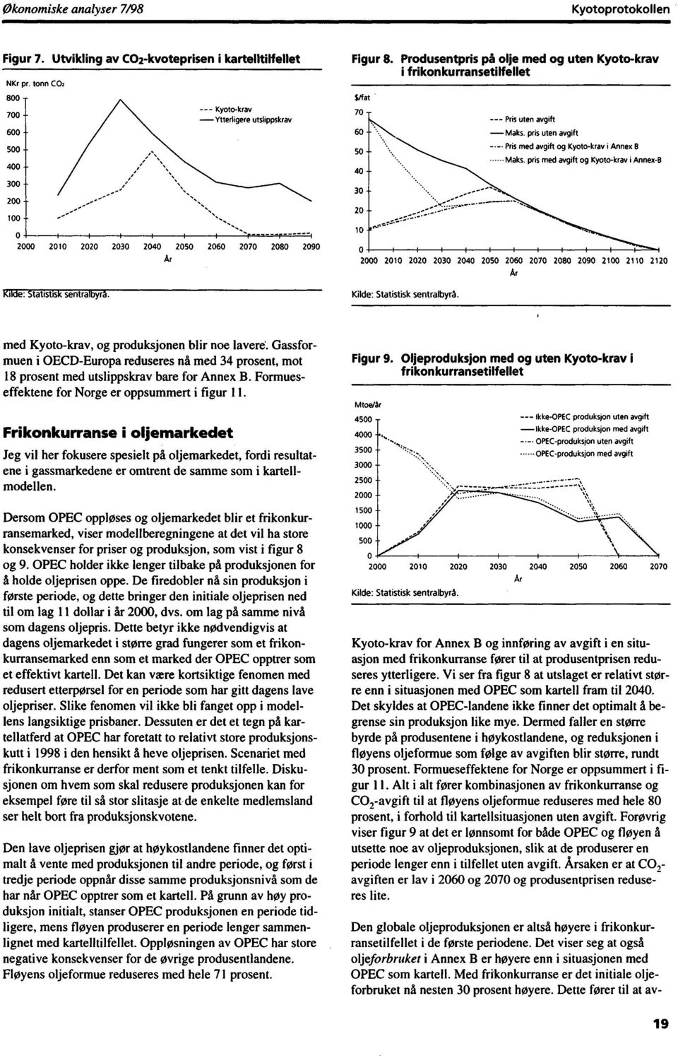 pris med avgift og Kyoto-krav i Annex-B 300 200 100 o 2000 2010 2020 2030 2040 2050 2060 2070 2080 2090 'Kilde: Statistisk sentralbyra.