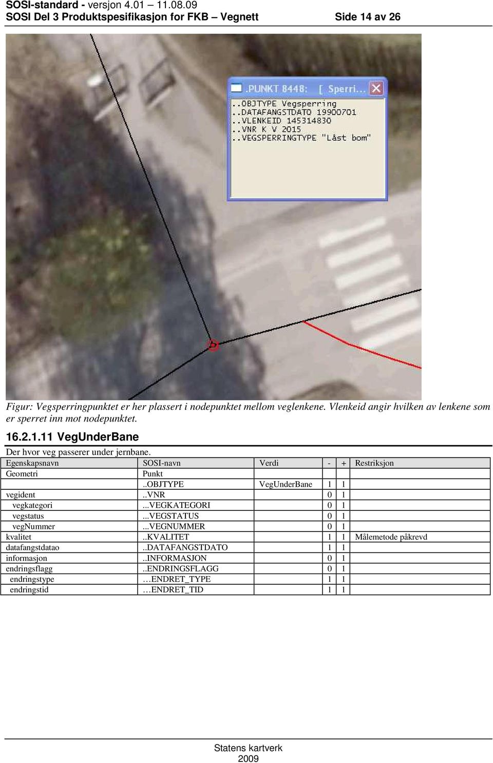 Egenskapsnavn SOSI-navn Verdi - + Restriksjon Geometri Punkt..OBJTYPE VegUnderBane 1 1 vegident..vnr 0 1 vegkategori...vegkategori 0 1 vegstatus.