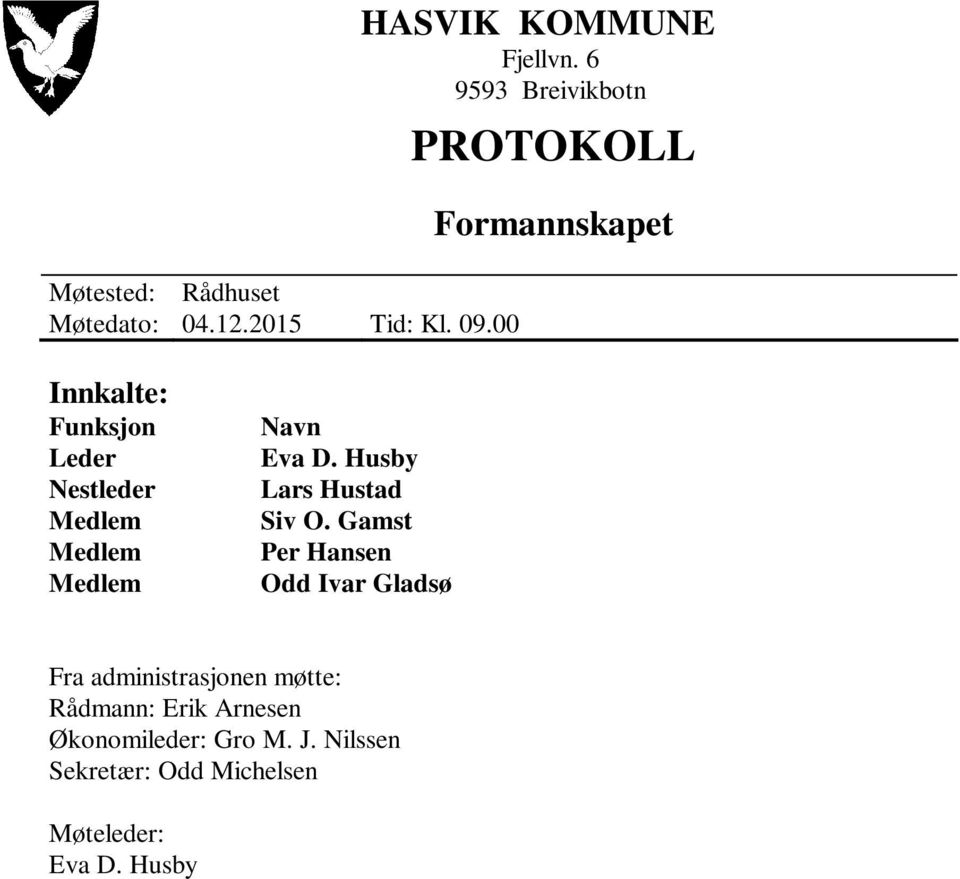 Medlem Navn Eva D. Husby Lars Hustad Siv O.