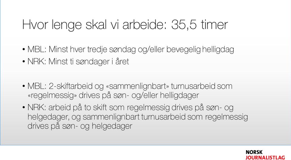 som «regelmessig» drives på søn- og/eller helligdager NRK: arbeid på to skift som regelmessig