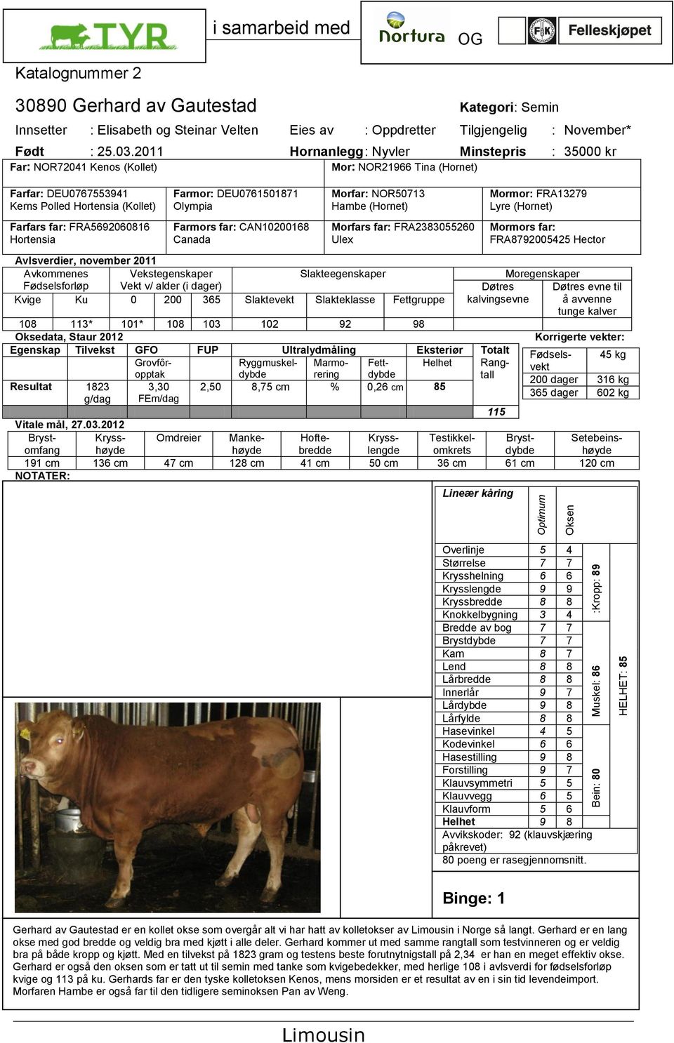 Farmor: DEU0761501871 Olympia Farmors far: CAN10200168 Canada Morfar: NOR50713 Hambe (Hornet) Morfars far: FRA2383055260 Ulex Mormor: FRA13279 Lyre (Hornet) Mormors far: FRA8792005425 Hector 45 kg