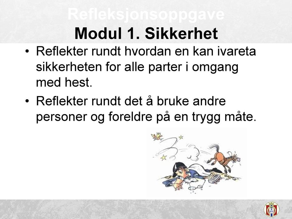 sikkerheten for alle parter i omgang med hest.