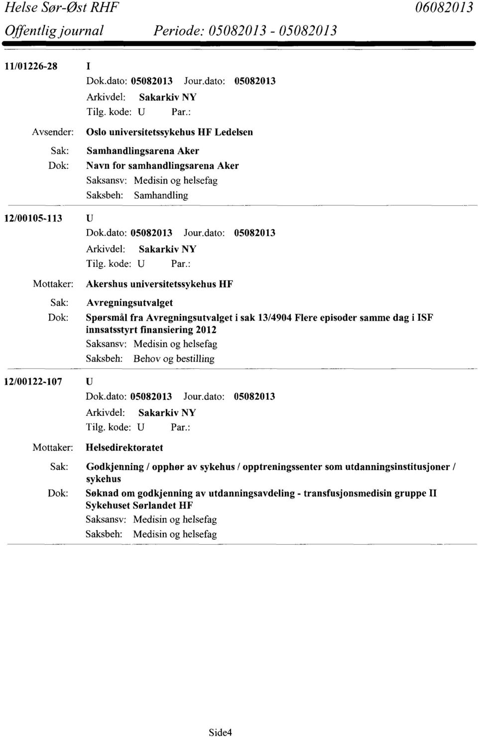 innsatsstyrt finansiering 2012 Saksbeh: Behov og bestilling 12/00122-107 U Mottaker: Helsedirektoratet Godkjenning / opphør av sykehus / opptreningssenter