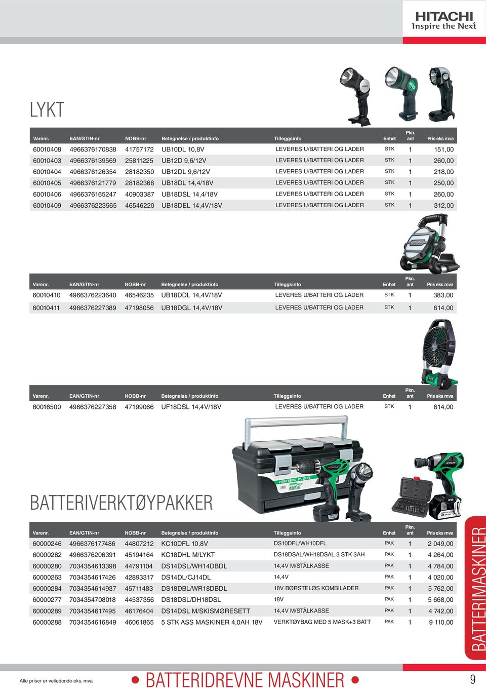 14,4/18V LEVERES U/BATTERI OG LADER STK 1 260,00 60010409 4966376223565 46546220 UB18DEL 14,4V/18V LEVERES U/BATTERI OG LADER STK 1 312,00 60010410 4966376223640 46546235 UB18DDL 14,4V/18V LEVERES