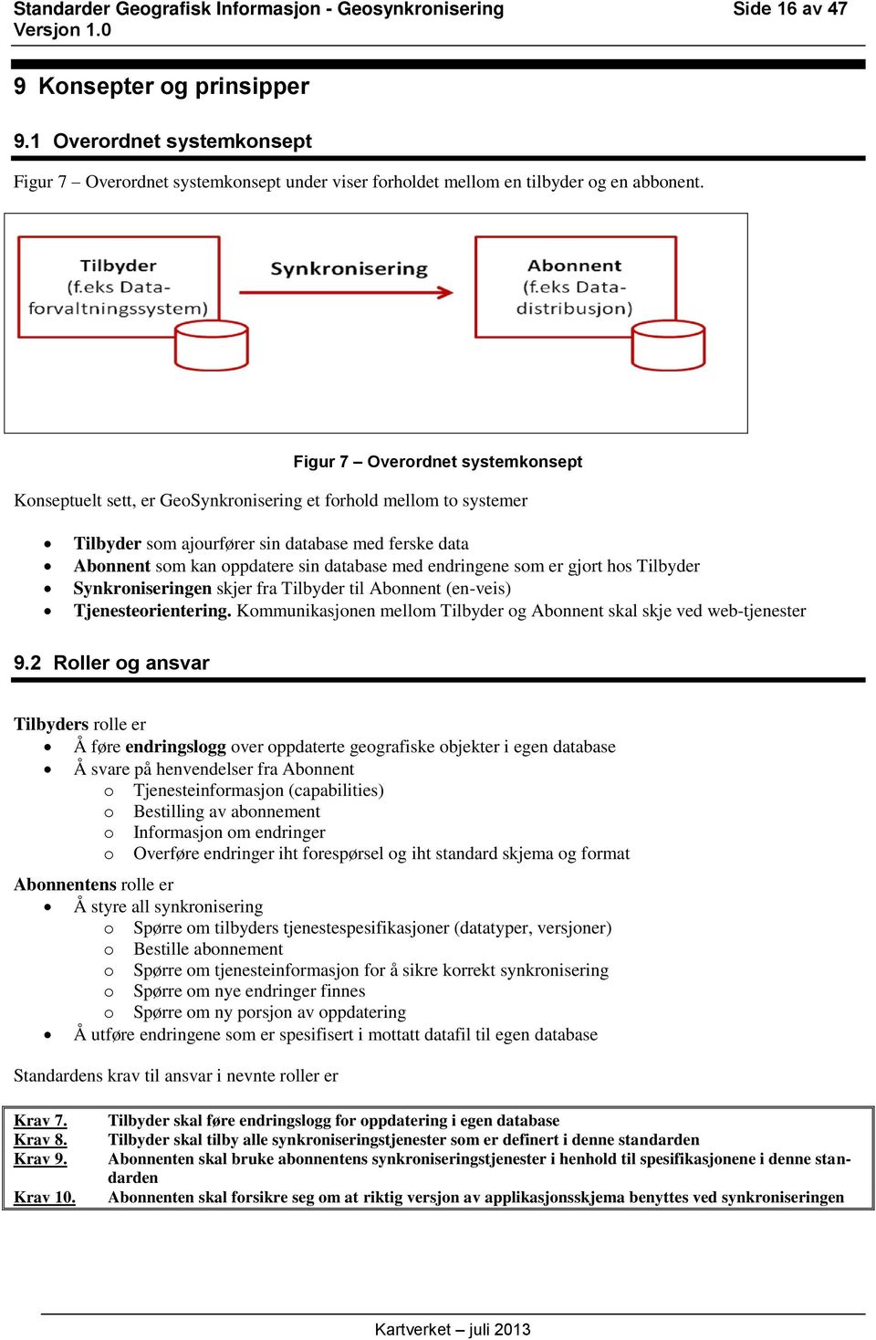 Figur 7 Overordnet systemkonsept Konseptuelt sett, er GeoSynkronisering et forhold mellom to systemer Tilbyder som ajourfører sin database med ferske data Abonnent som kan oppdatere sin database med