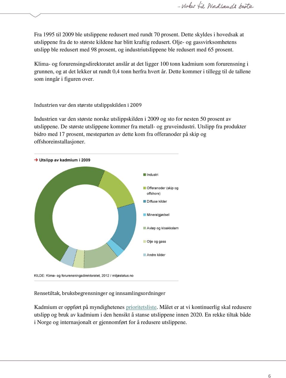 Klima- og forurensingsdirektoratet anslår at det ligger 100 tonn kadmium som forurensning i grunnen, og at det lekker ut rundt 0,4 tonn herfra hvert år.