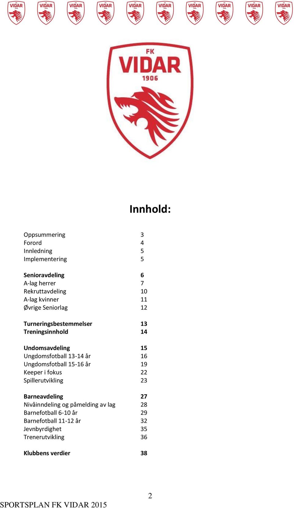 13-14 år 16 Ungdomsfotball 15-16 år 19 Keeper i fokus 22 Spillerutvikling 23 Barneavdeling 27 Nivåinndeling og