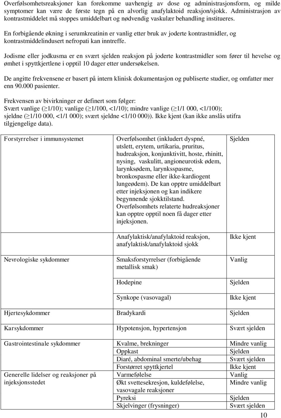 En forbigående økning i serumkreatinin er vanlig etter bruk av joderte kontrastmidler, og kontrastmiddelindusert nefropati kan inntreffe.