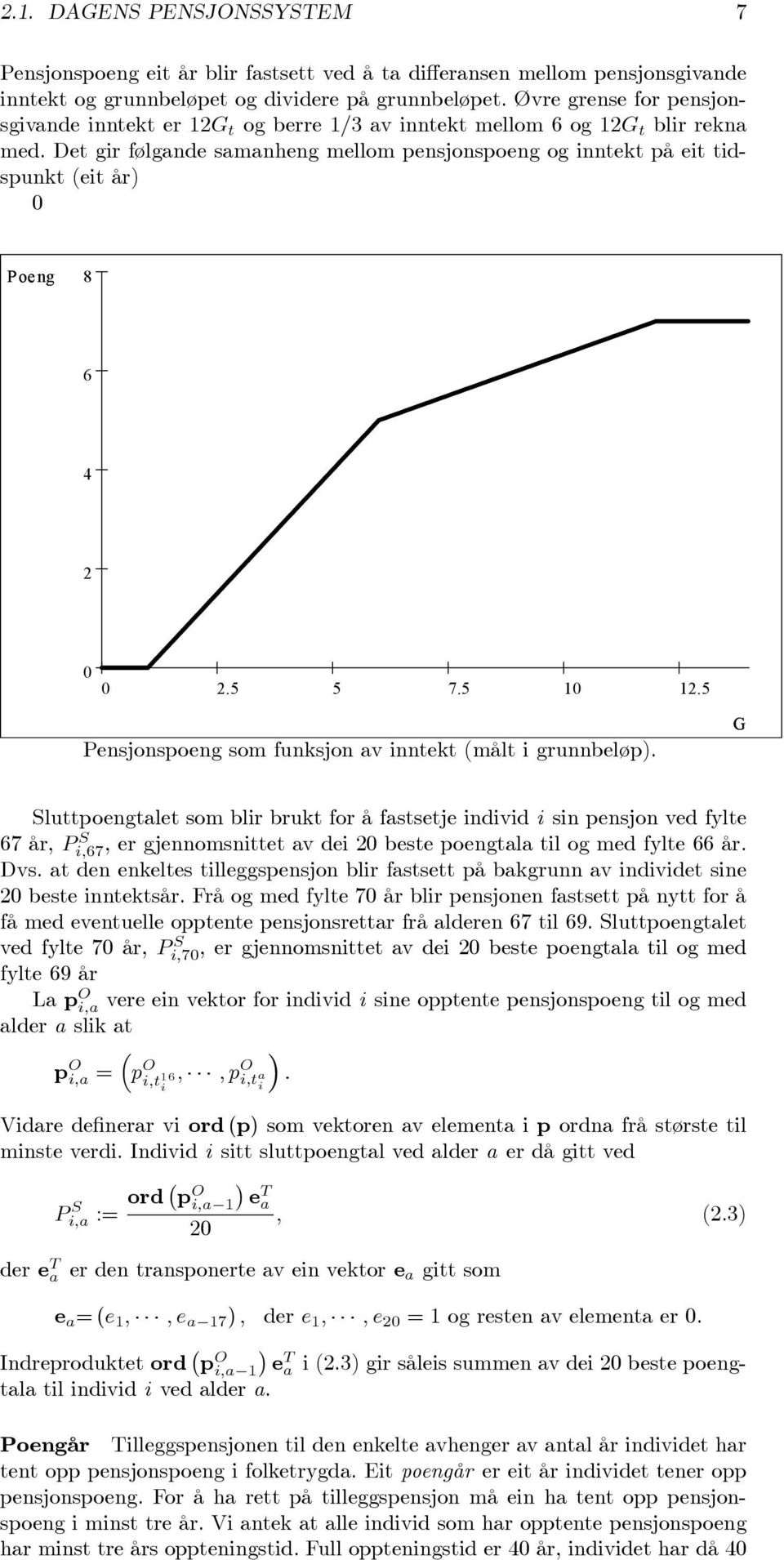 Det gr følgande samanheng mellom pensjonspoeng og nntekt på et tdspunkt (et år) 0 Poeng 8 6 4 2 0 0 2.5 5 7.5 10 12.5 Pensjonspoeng som funksjon av nntekt (målt grunnbeløp).