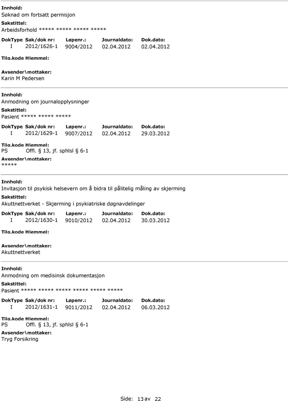 måling av skjerming Akuttnettverket - Skjerming i psykiatriske døgnavdelinger 2012/1630-1 9010/2012 30.03.