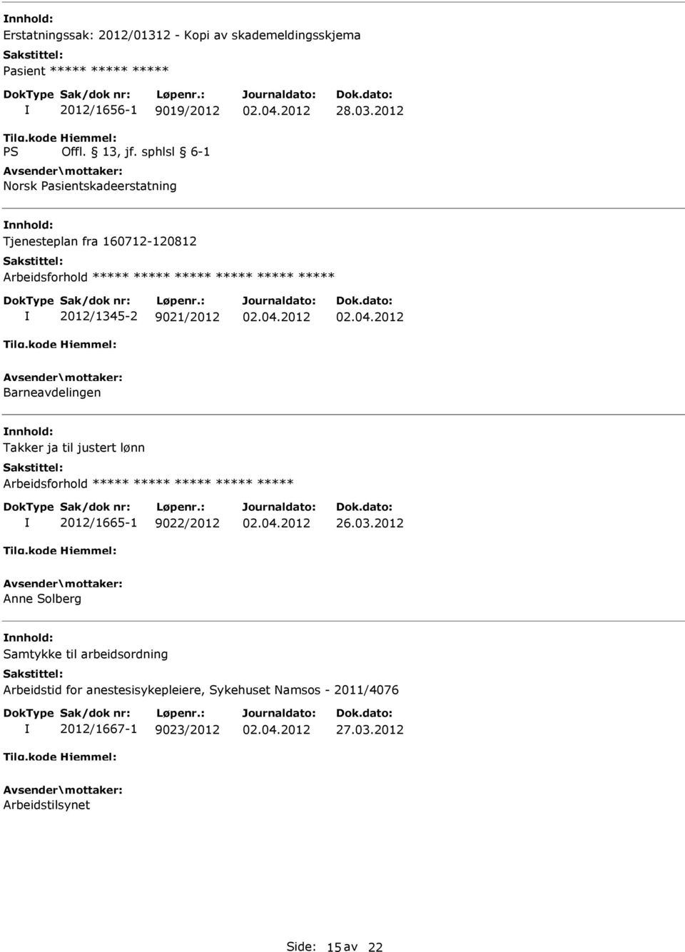 2012 Tjenesteplan fra 160712-120812 ***** 2012/1345-2 9021/2012 Barneavdelingen Takker ja til justert lønn