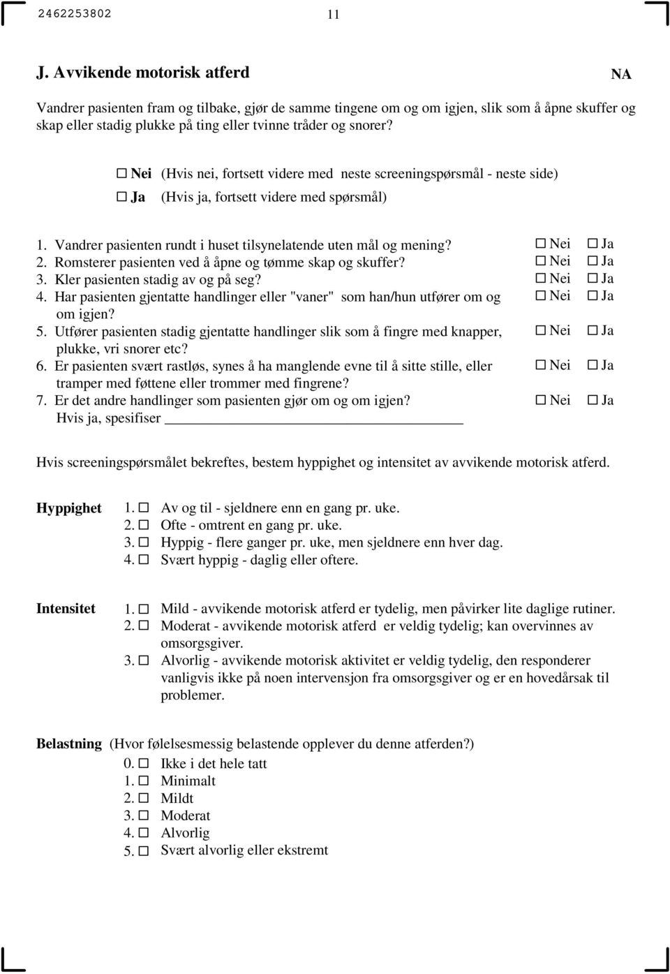 Vandrer pasienten rundt i huset tilsynelatende uten mål og mening? Romsterer pasienten ved å åpne og tømme skap og skuffer? Kler pasienten stadig av og på seg?