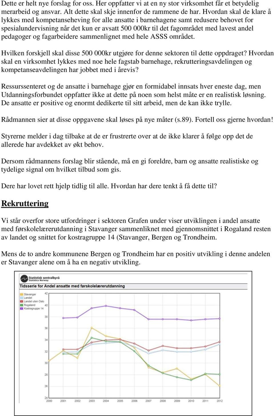 pedagoger og fagarbeidere sammenlignet med hele ASSS området. Hvilken forskjell skal disse 500 000kr utgjøre for denne sektoren til dette oppdraget?