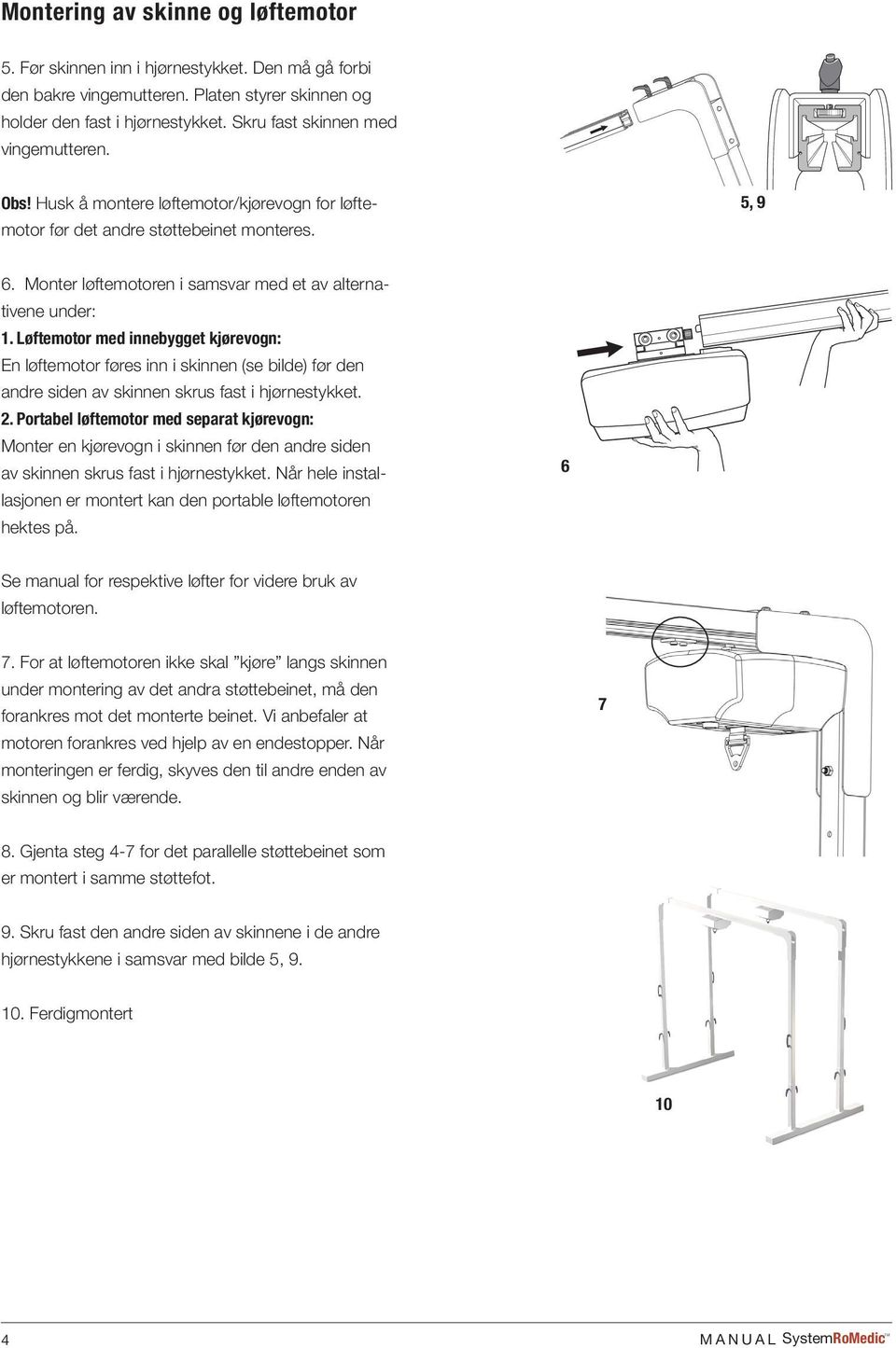 Monter løftemotoren i samsvar med et av alternativene under: 1.