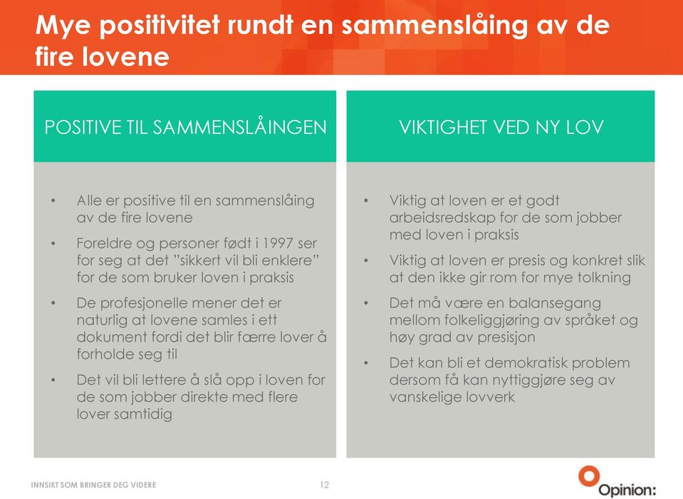 bli lettere å slå opp i loven for de som jobber direkte med flere lover samtidig Viktig at loven er et godt arbeidsredskap for de som jobber med loven i praksis Viktig at loven er presis og konkret