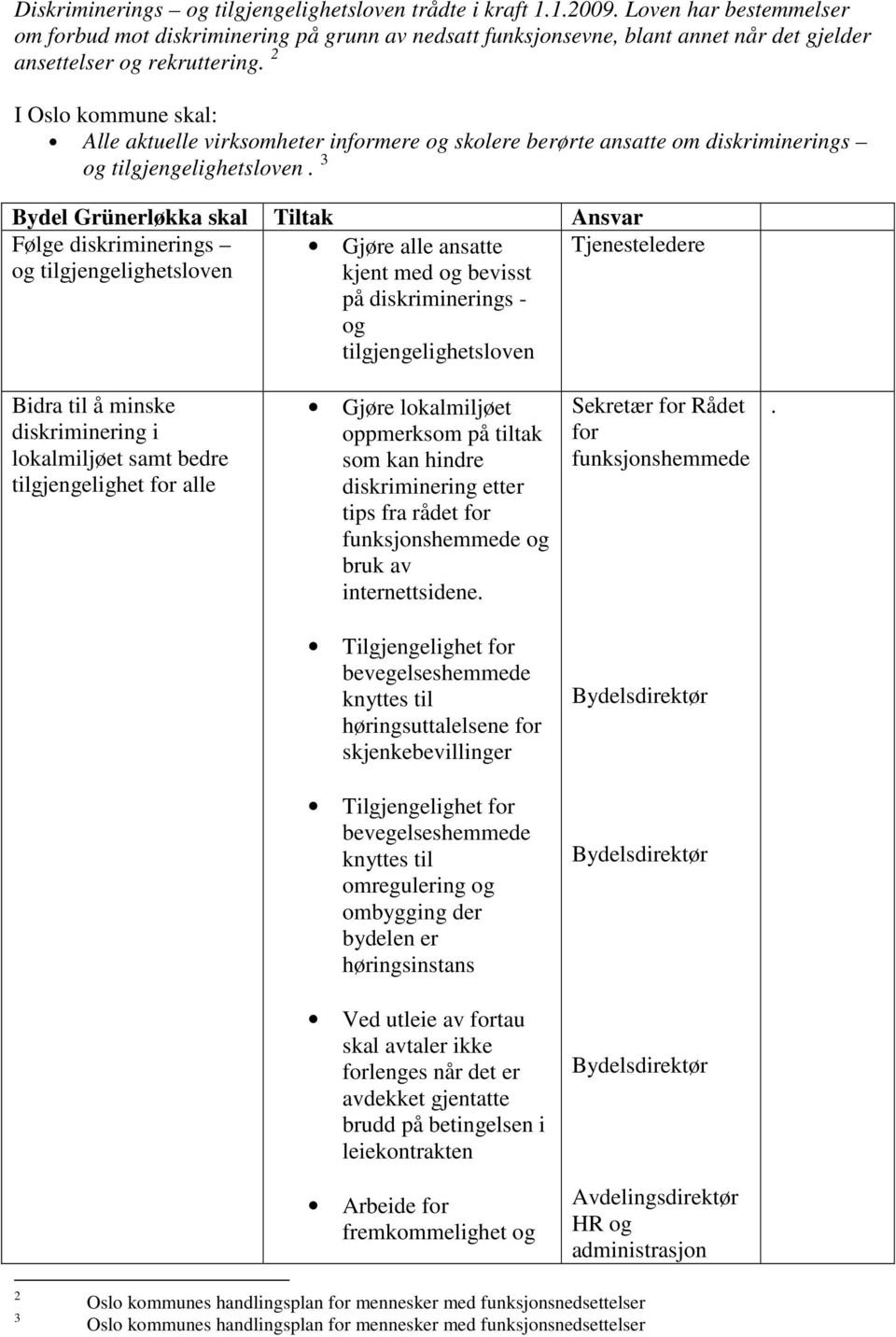 2 I Oslo kommune skal: Alle aktuelle virksomheter informere og skolere berørte ansatte om diskriminerings og tilgjengelighetsloven.