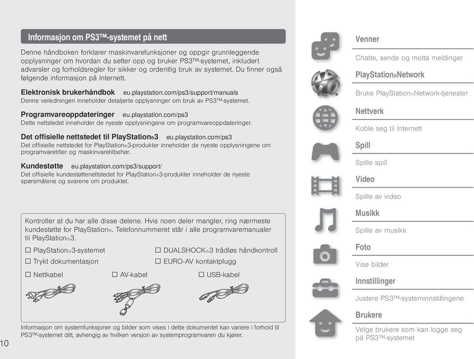 com/ps3/support/manuals Denne veiledningen inneholder detaljerte opplysninger om bruk av PS3 -systemet. Programvareoppdateringer eu.playstation.