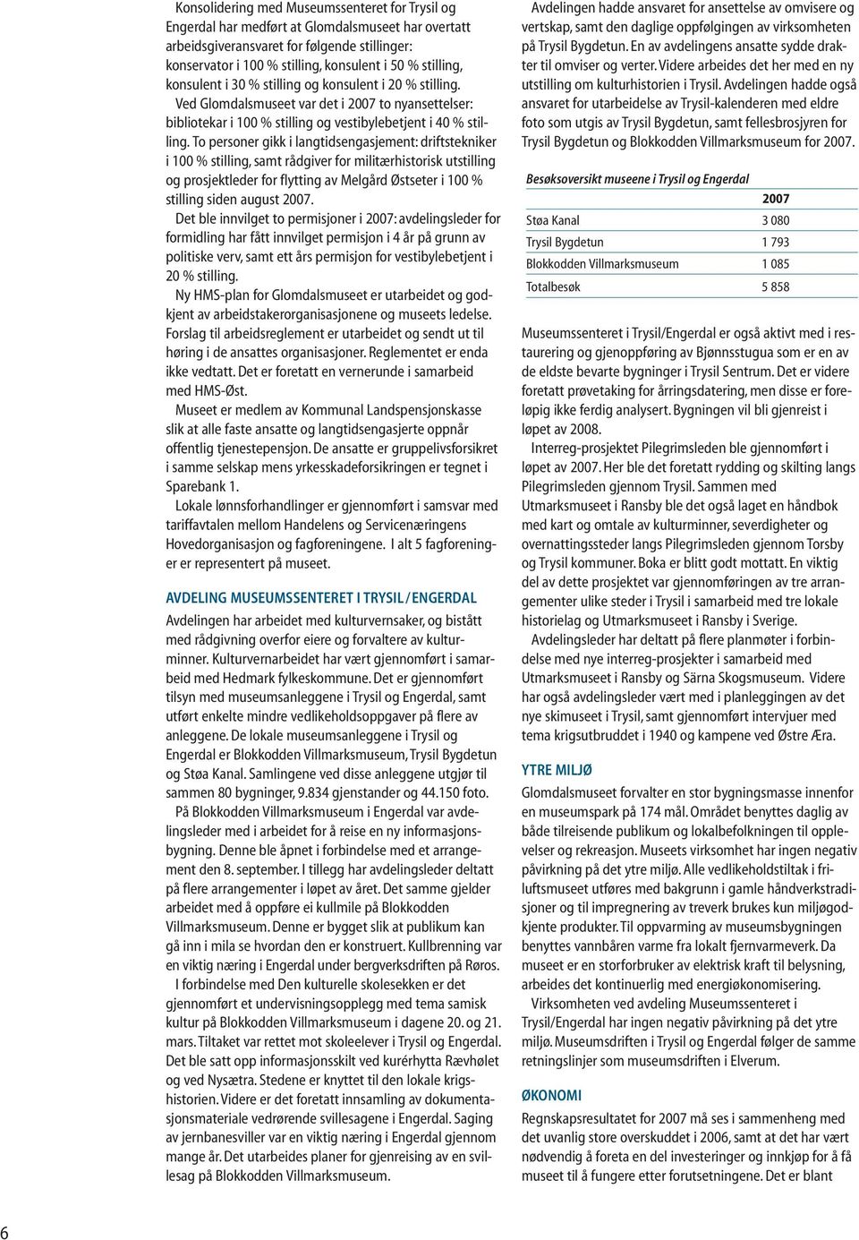 To personer gikk i langtidsengasjement: driftstekniker i 100 % stilling, samt rådgiver for militærhistorisk utstilling og prosjektleder for flytting av Melgård Østseter i 100 % stilling siden august