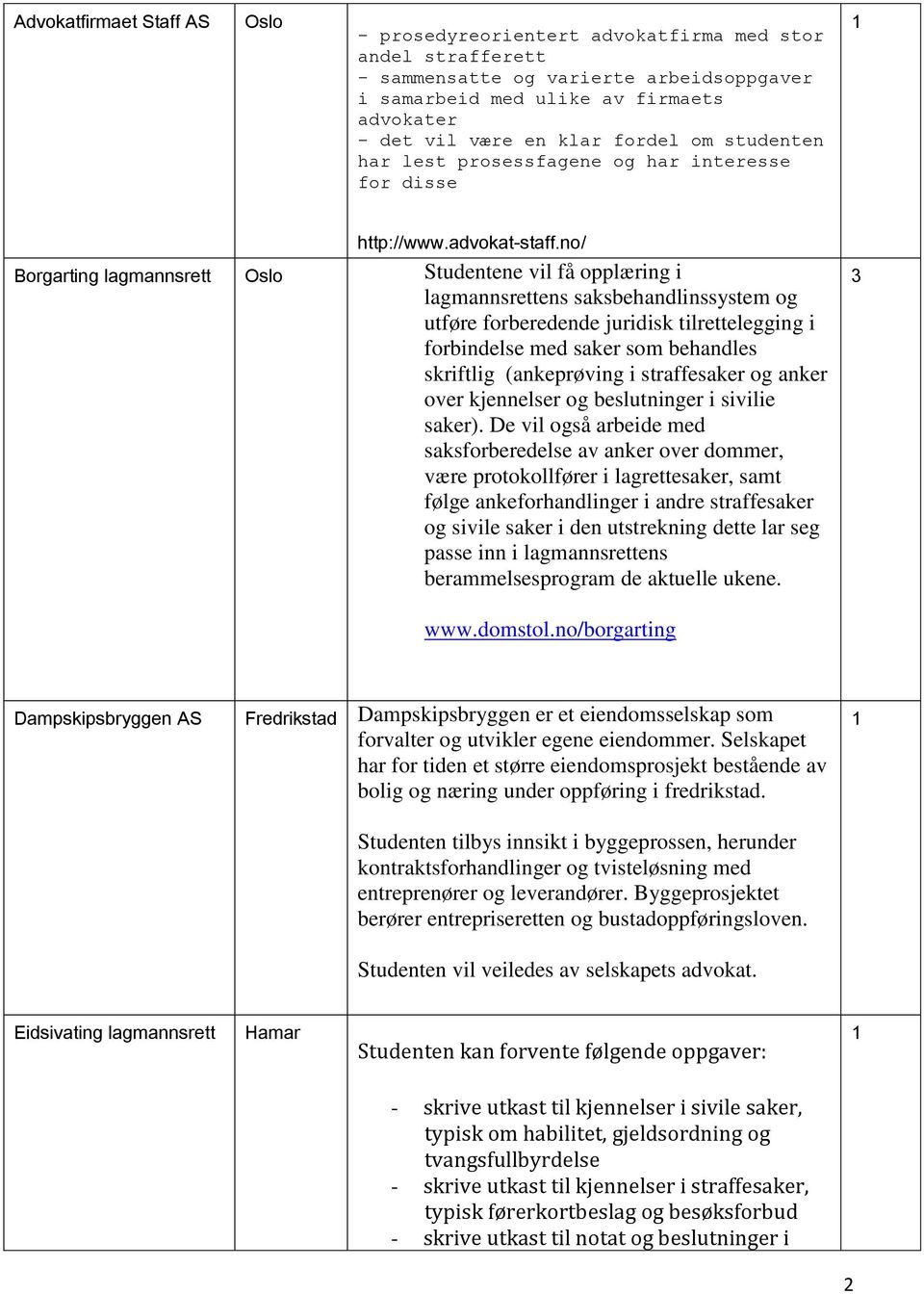 no/ Borgarting lagmannsrett Studentene vil få opplæring i lagmannsrettens saksbehandlinssystem og utføre forberedende juridisk tilrettelegging i forbindelse med saker som behandles skriftlig