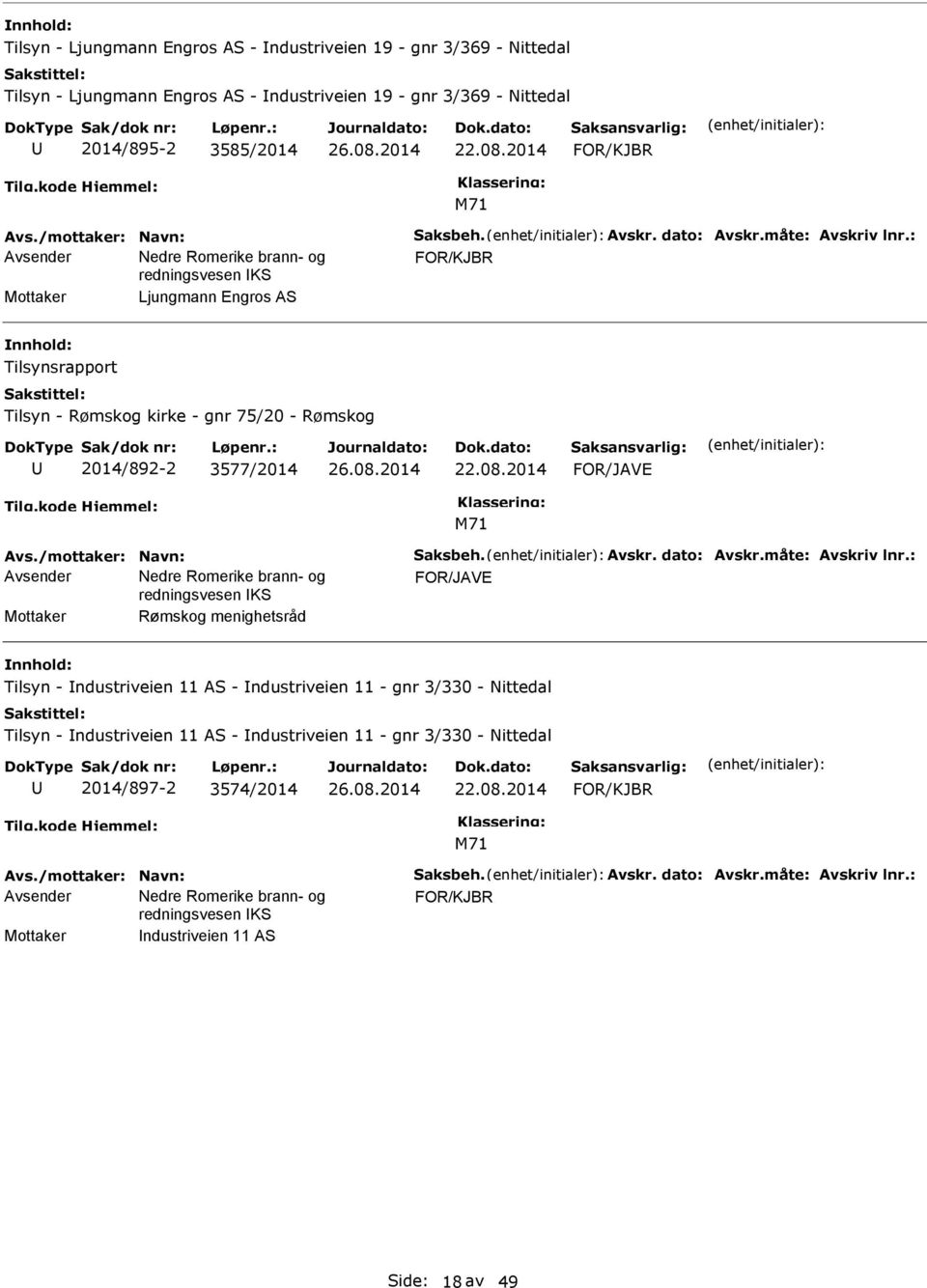 2014 Avs./mottaker: Navn: Saksbeh. Avskr. dato: Avskr.måte: Avskriv lnr.