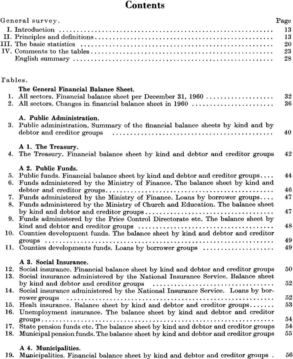 Summary of the financial balance sheets by kind and by debtor and creditor groups 40 A. The Treasury. 4. The Treasury. Financial balance sheet by kind and debtor and creditor groups 42 A 2.