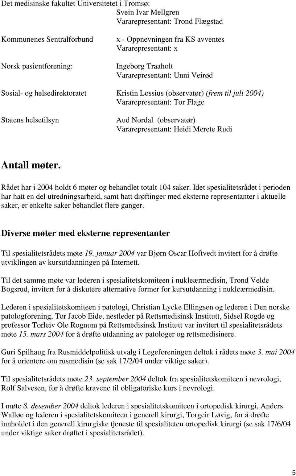 Nordal (observatør) Vararepresentant: Heidi Merete Rudi Antall møter. Rådet har i 2004 holdt 6 møter og behandlet totalt 104 saker.