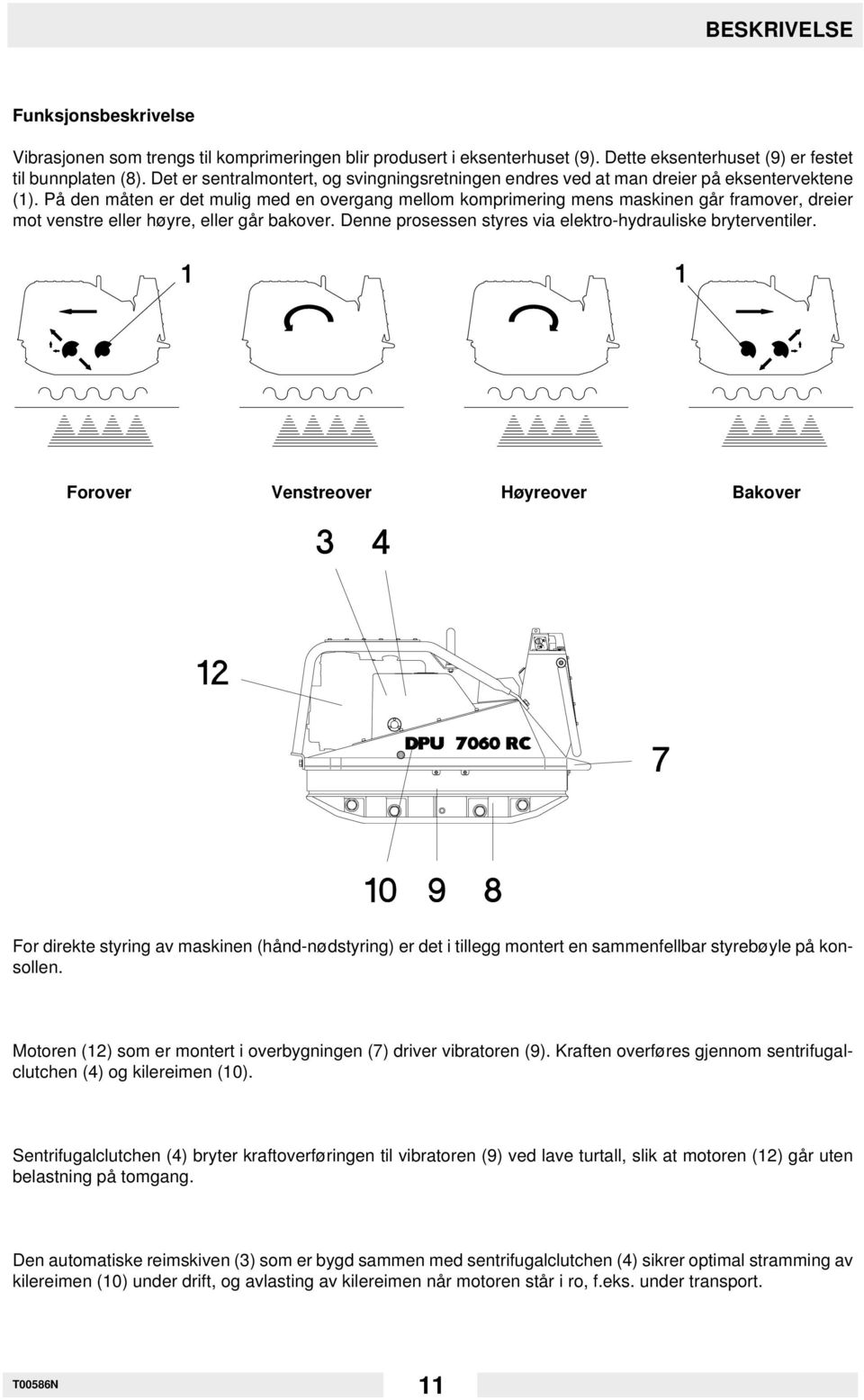 På den måten er det mulig med en overgang mellom komprimering mens maskinen går framover, dreier mot venstre eller høyre, eller går bakover.