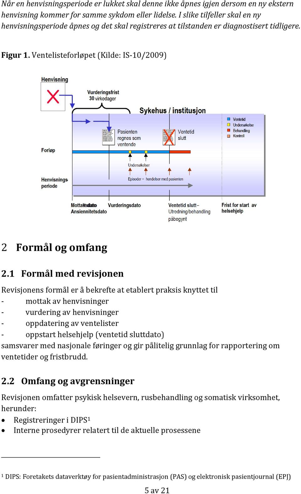 1 Formål med revisjonen Revisjonens formål er å bekrefte at etablert praksis knyttet til - mottak av henvisninger - vurdering av henvisninger - oppdatering av ventelister - oppstart helsehjelp