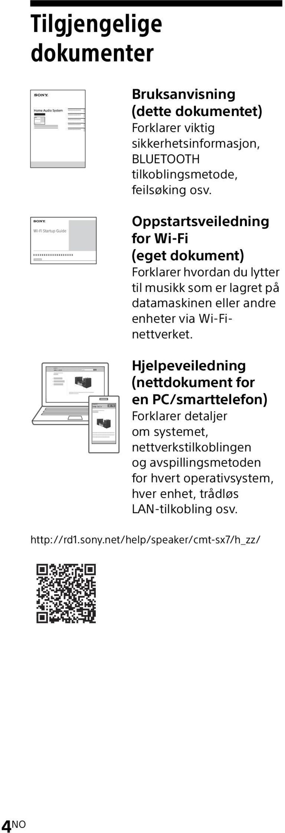 Oppstartsveiledning for Wi-Fi (eget dokument) Forklarer hvordan du lytter til musikk som er lagret på datamaskinen eller andre enheter