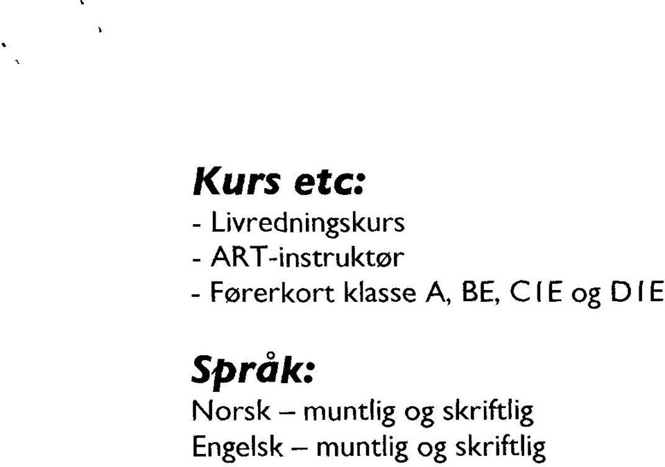 BE, C I E og D I E Språk: Norsk