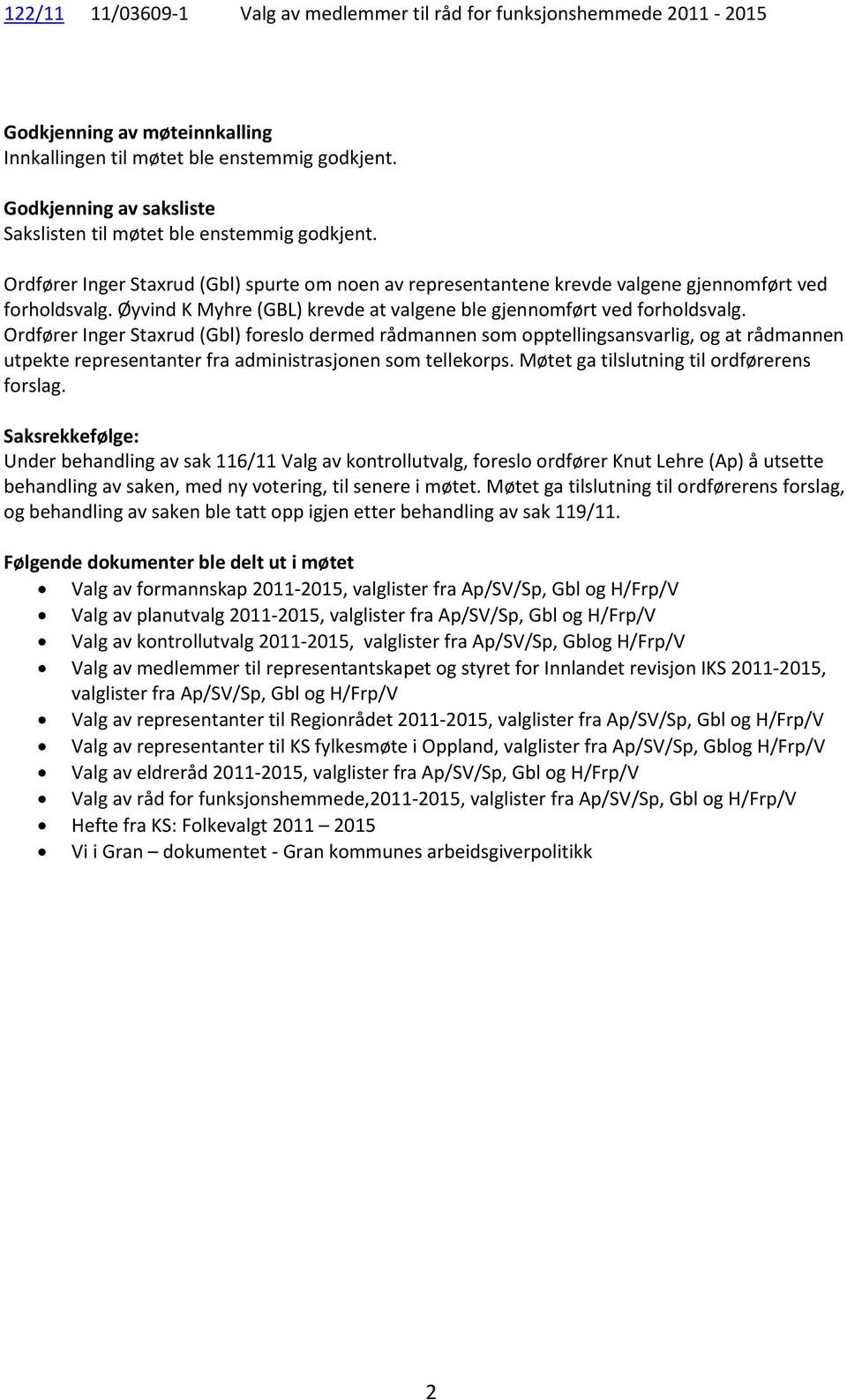 Øyvind K Myhre (GBL) krevde at valgene ble gjennomført ved forholdsvalg.