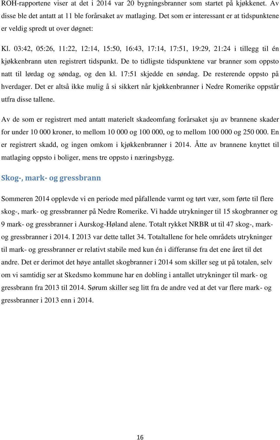 3:42, 5:26, 11:22, 12:14, 15:5, 16:43, 17:14, 17:51, 19:29, 21:24 i tillegg til én kjøkkenbrann uten registrert tidspunkt.