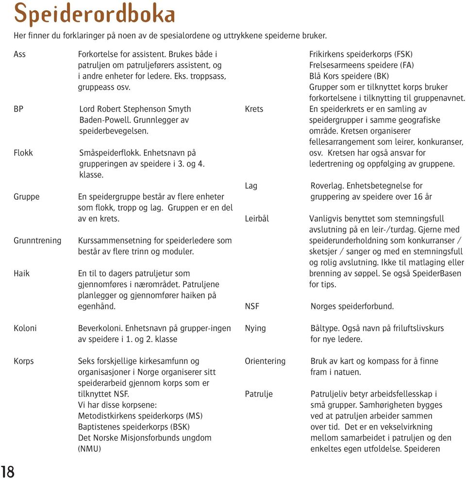 Småspeiderflokk. Enhetsnavn på grupperingen av speidere i 3. og 4. klasse. En speidergruppe består av flere enheter som flokk, tropp og lag. Gruppen er en del av en krets.