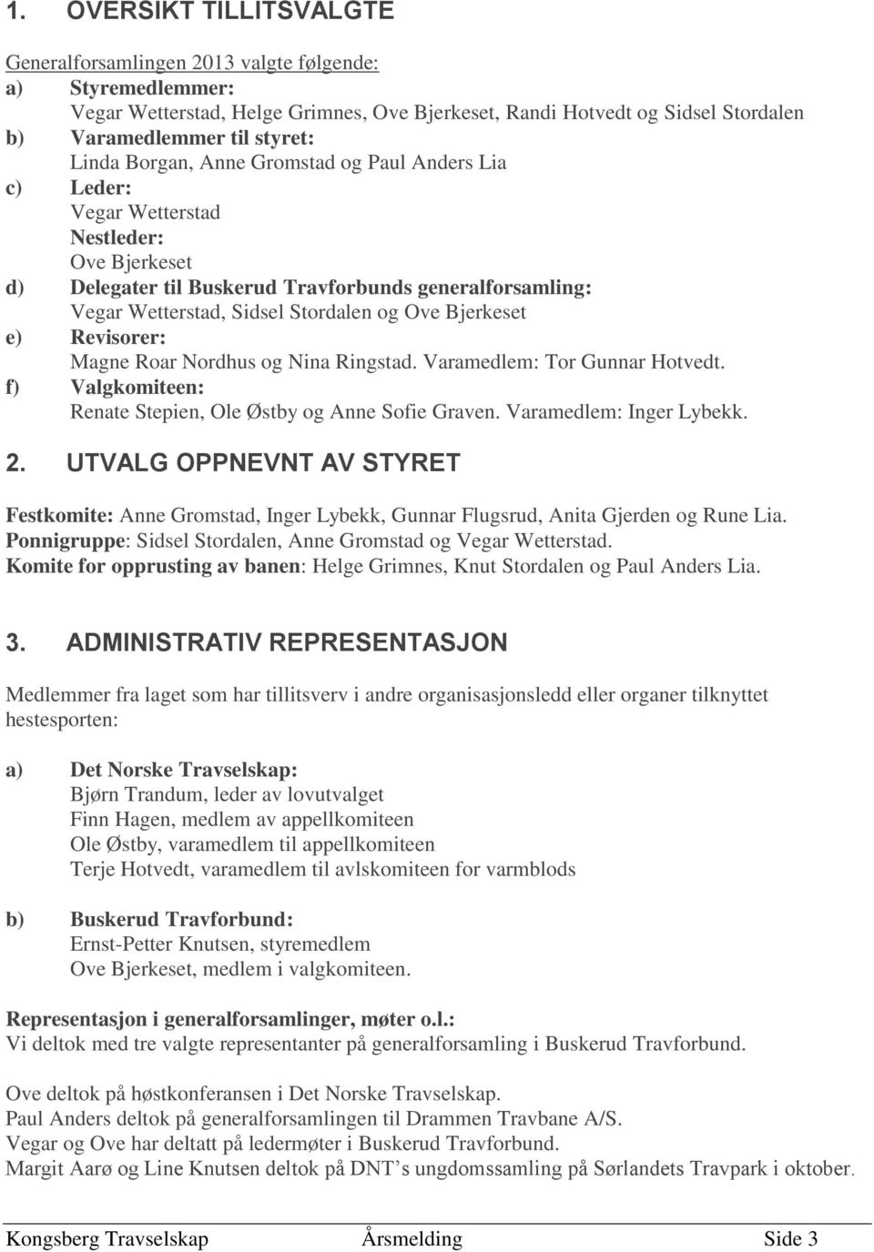 Bjerkeset e) Revisorer: Magne Roar Nordhus og Nina Ringstad. Varamedlem: Tor Gunnar Hotvedt. f) Valgkomiteen: Renate Stepien, Ole Østby og Anne Sofie Graven. Varamedlem: Inger Lybekk. 2.