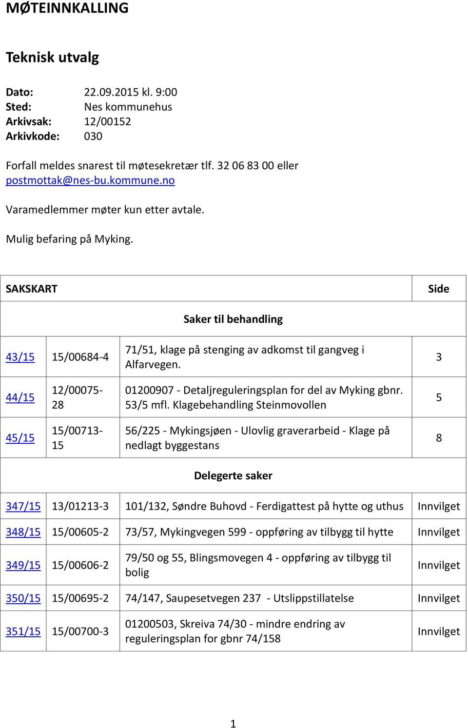 3 44/15 12/00075-28 01200907 - Detaljreguleringsplan for del av Myking gbnr. 53/5 mfl.