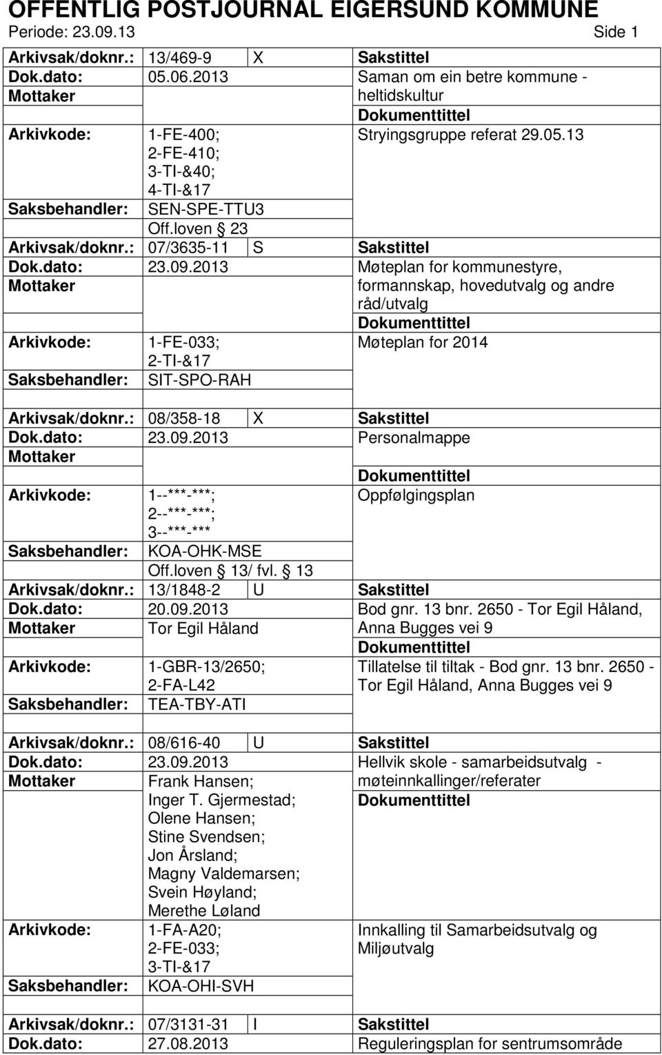 13 Møteplan for kommunestyre, formannskap, hovedutvalg og andre råd/utvalg Møteplan for 2014 Arkivsak/doknr.: 08/358-18 X Sakstittel Mottaker Oppfølgingsplan 2--***- KOA-OHK-MSE Arkivsak/doknr.